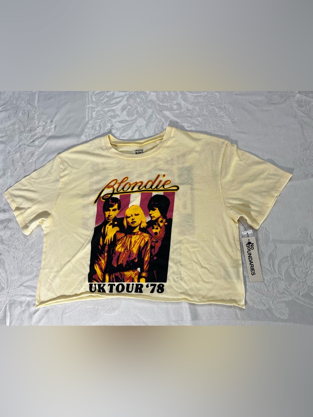 Blondie Yellow UK Tour '78 Graphic Tee Women's M oversized crop top